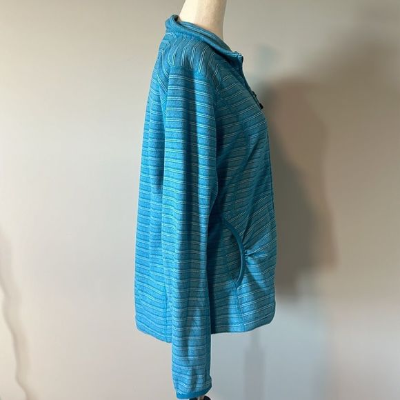 The North Face Women's Size L Teal Full Zip Blue Striped Fleece Polartec Fleece - Picture 4 of 9